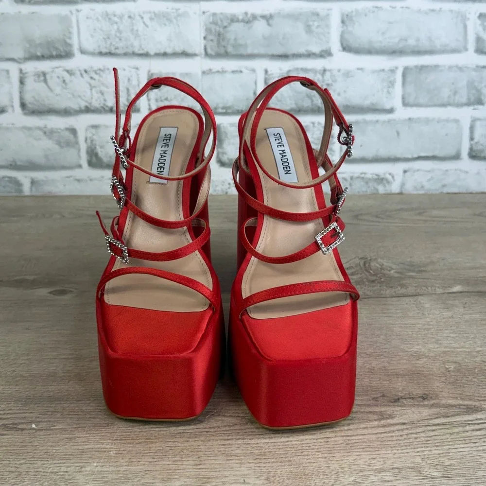 Steve Madden Gia Platform Sandal Heels Red 7.5M